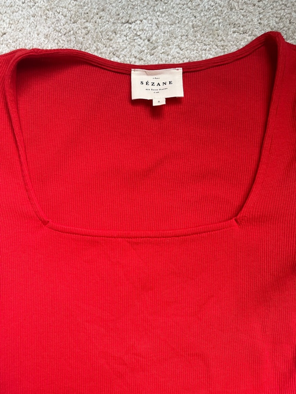 Sezane Amara T-shirt Red Square Neck Small - Picture 4 of 5